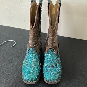 Roper Kids Boots in Brown and Turquoise